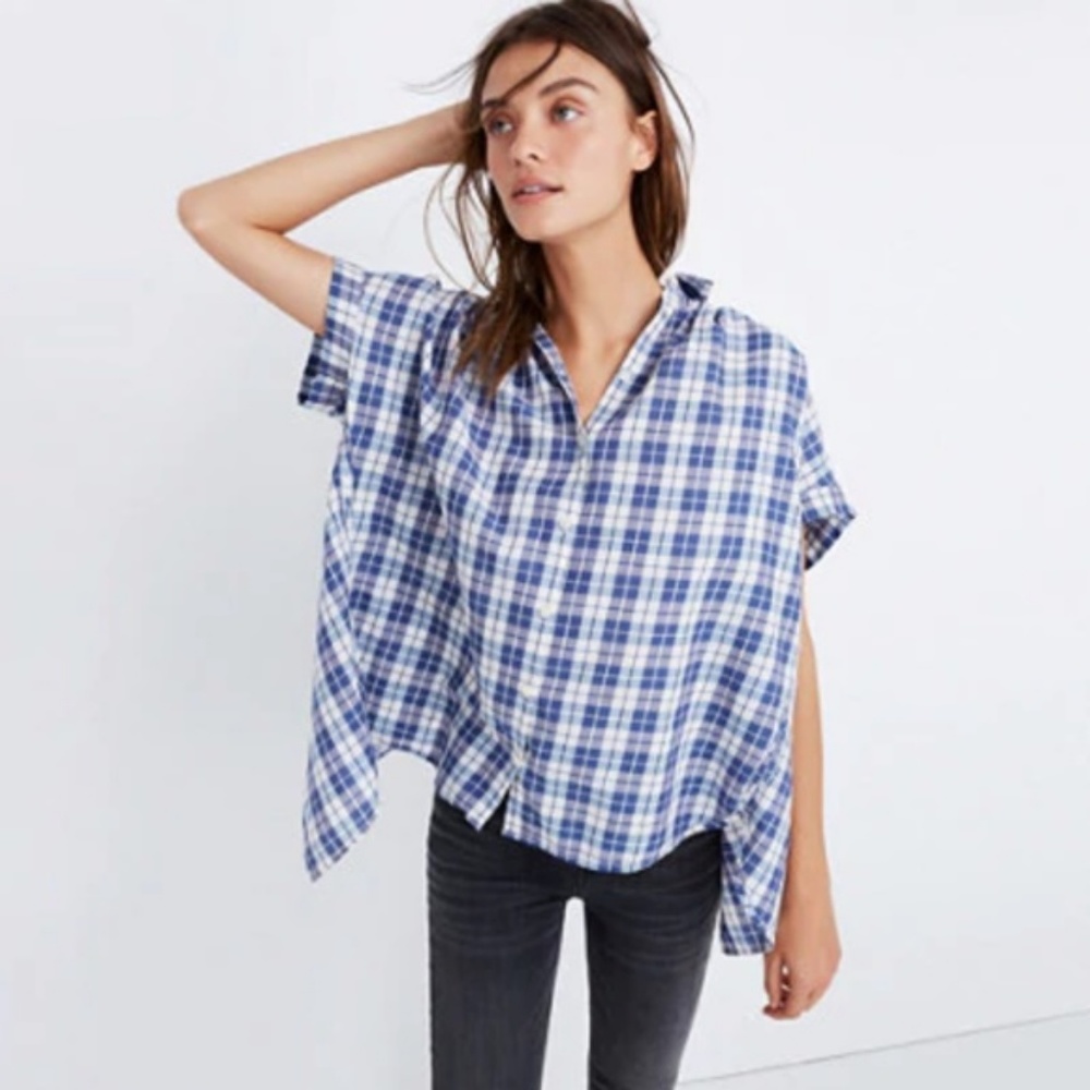 Oversized blue plaid Madewell shirt